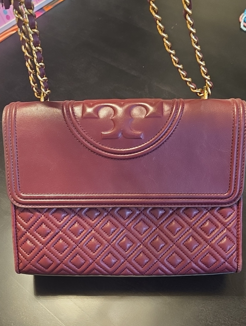 Tory Burch Quilted Leather Shoulder Bag in Deep Burgundy - Picture 3 of 15